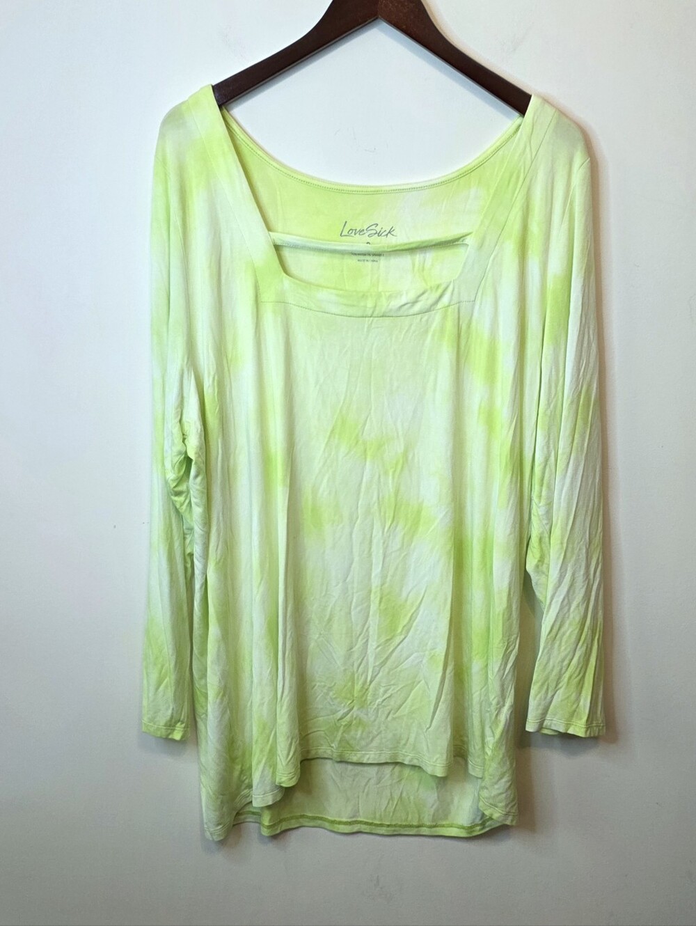 Torrid Lovesick Super Soft Strappy Square Neck Tie Dye Long Sleeve Neon Green 3X
